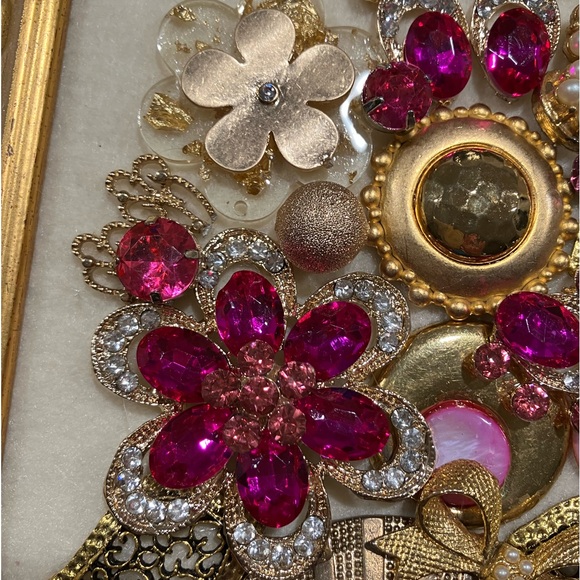 FRAMED JEWELRY ART COLLAGE HANDMADE UNIQUE OOAK GIFT π IDEA. BRIGHT GOLD FRAME - Picture 7 of 13